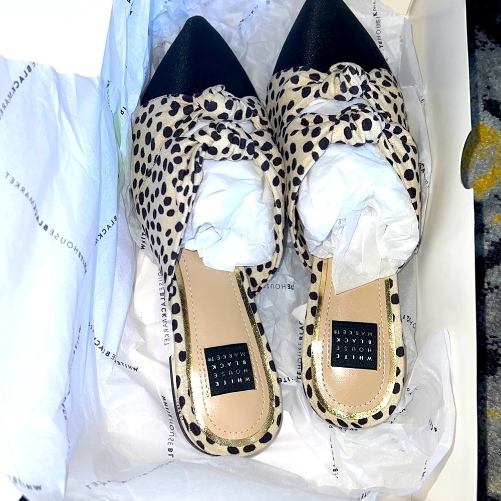 White House Black Market Polka Dot Slide On Loafers NWT